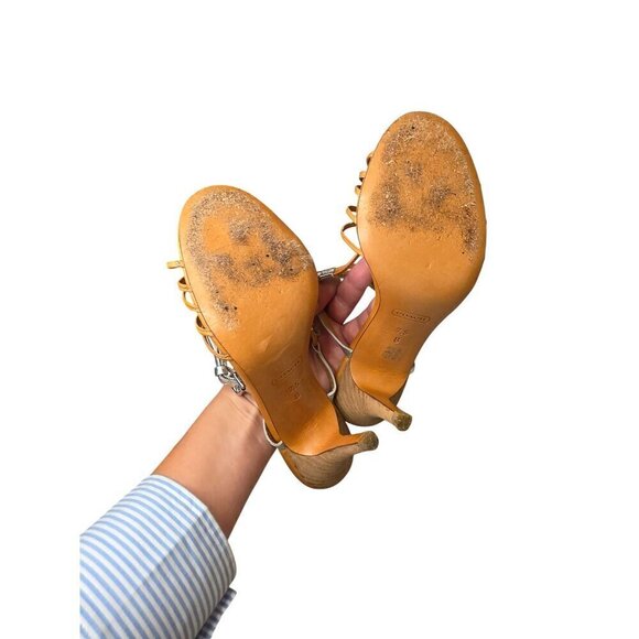 Coach Womens Strappy Silver & Tan Heel Sandals Size 7.5B Coach 'Lana' Strappy Sa - Picture 10 of 16